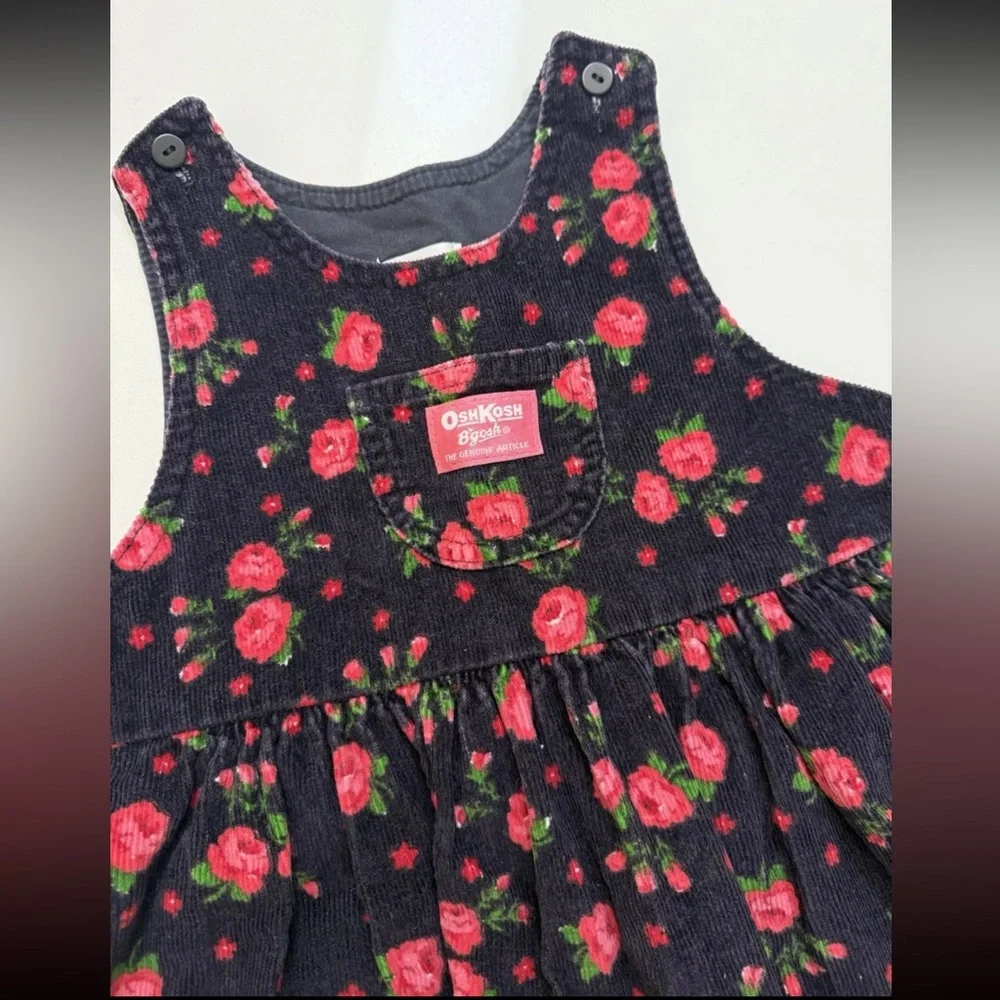 Vintage OshKosh B'gosh Dress Size 4 USA Made‎ Floral Corduroy Toddler Girls